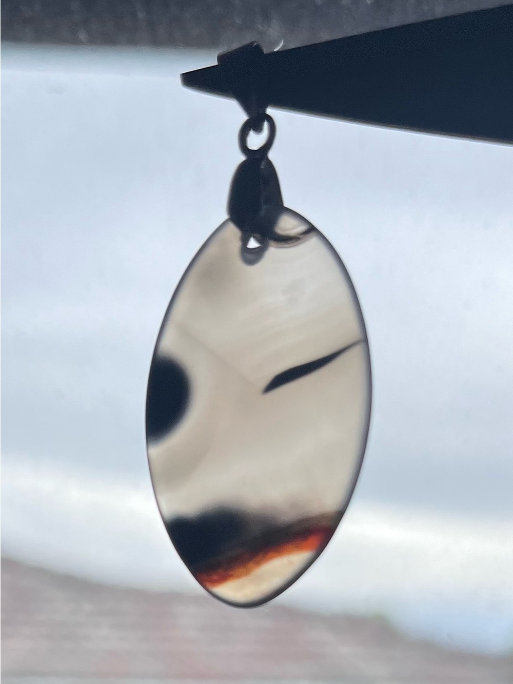 Handmade Oval Glass Pendant Necklace w/White Gold pendant bail